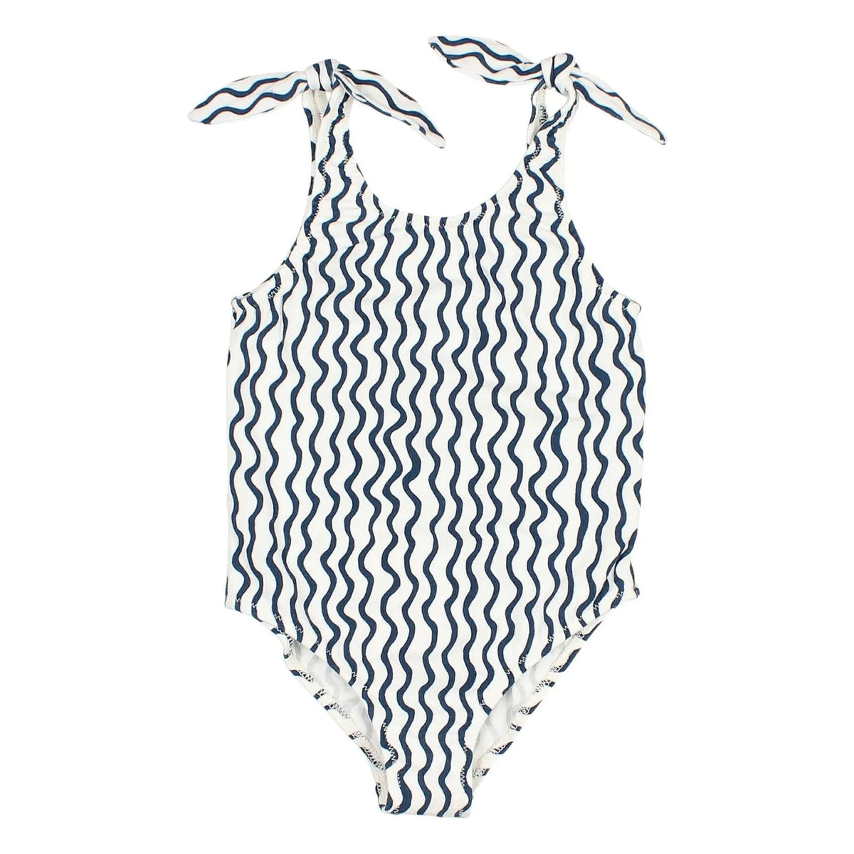 Búho - Wave Patterned Stretch Organic Cotton Swimsuit | White